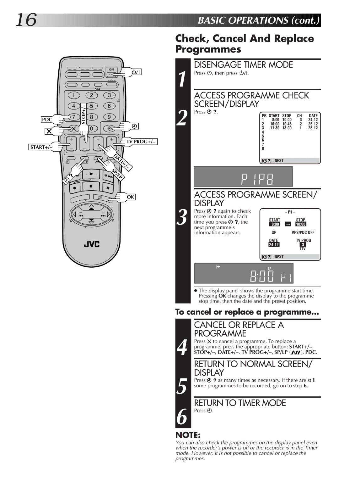 JVC HR-DD855EK setup guide Check, Cancel And Replace Programmes 