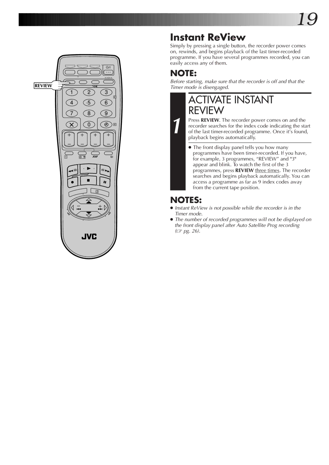 JVC HR-DD855EK setup guide Activate Instant Review, Instant ReView 