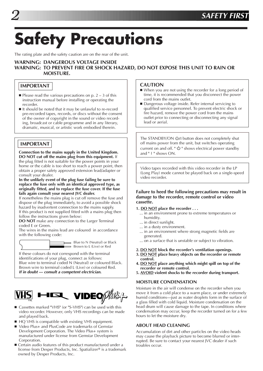 JVC HR-DD855EK setup guide Safety Precautions, Do not place the recorder 