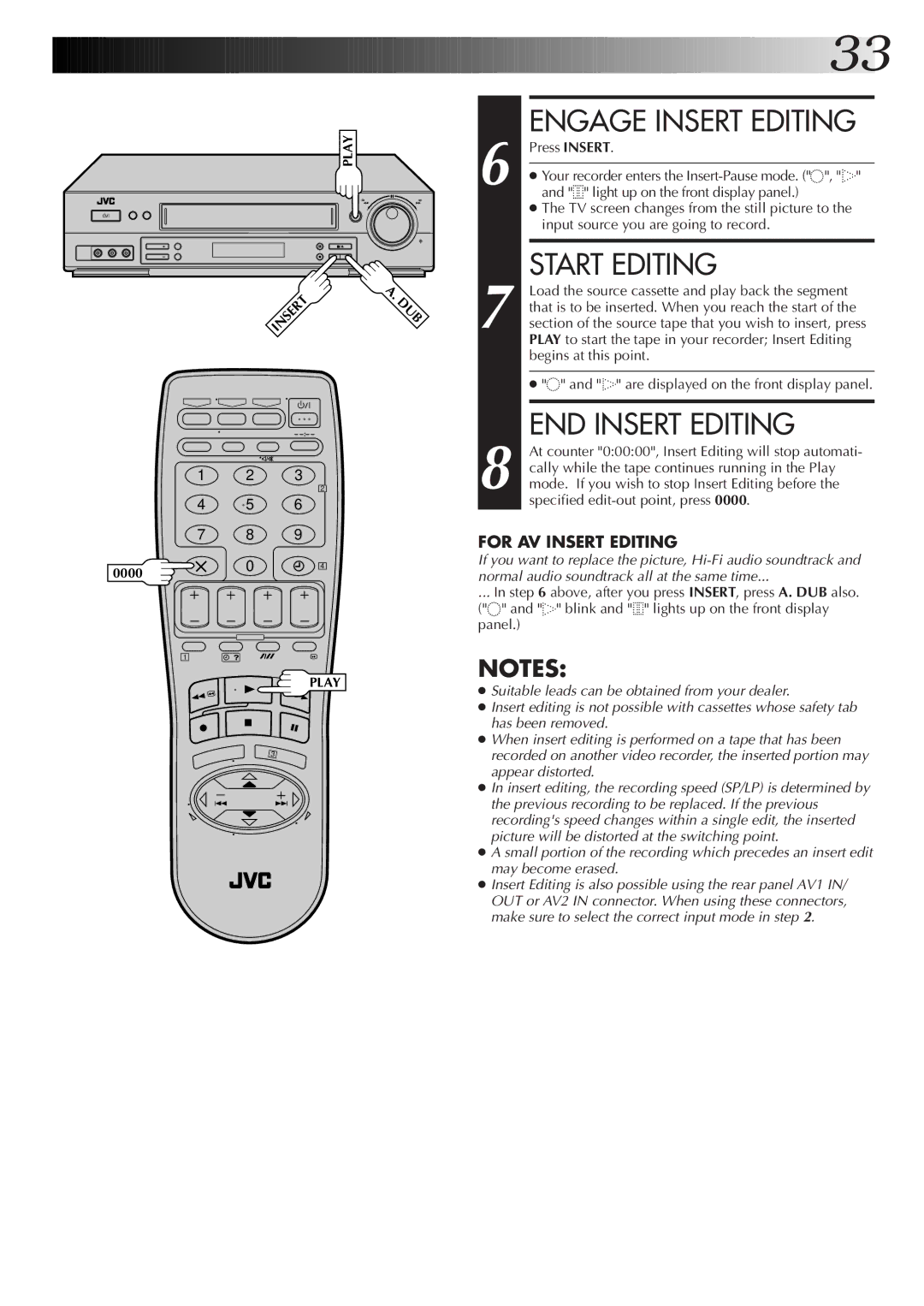 JVC HR-DD855EK setup guide Engage Insert Editing, Start Editing, END Insert Editing 