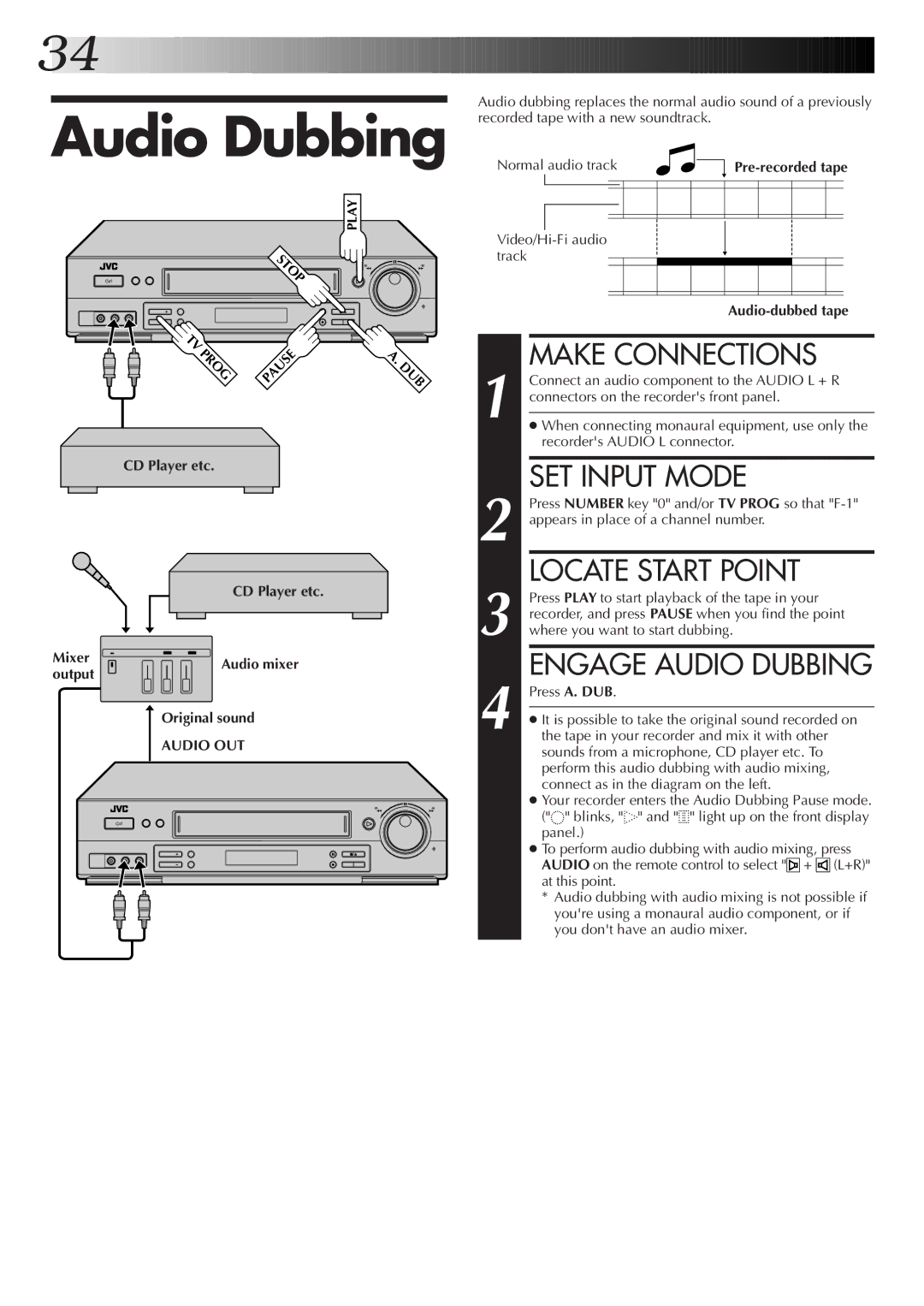 JVC HR-DD855EK setup guide Engage Audio Dubbing 