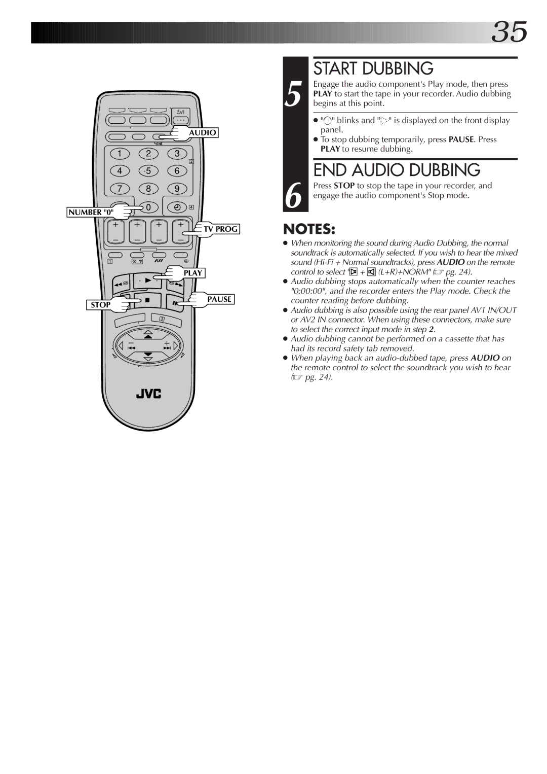 JVC HR-DD855EK setup guide Start Dubbing, END Audio Dubbing, Play to resume dubbing 