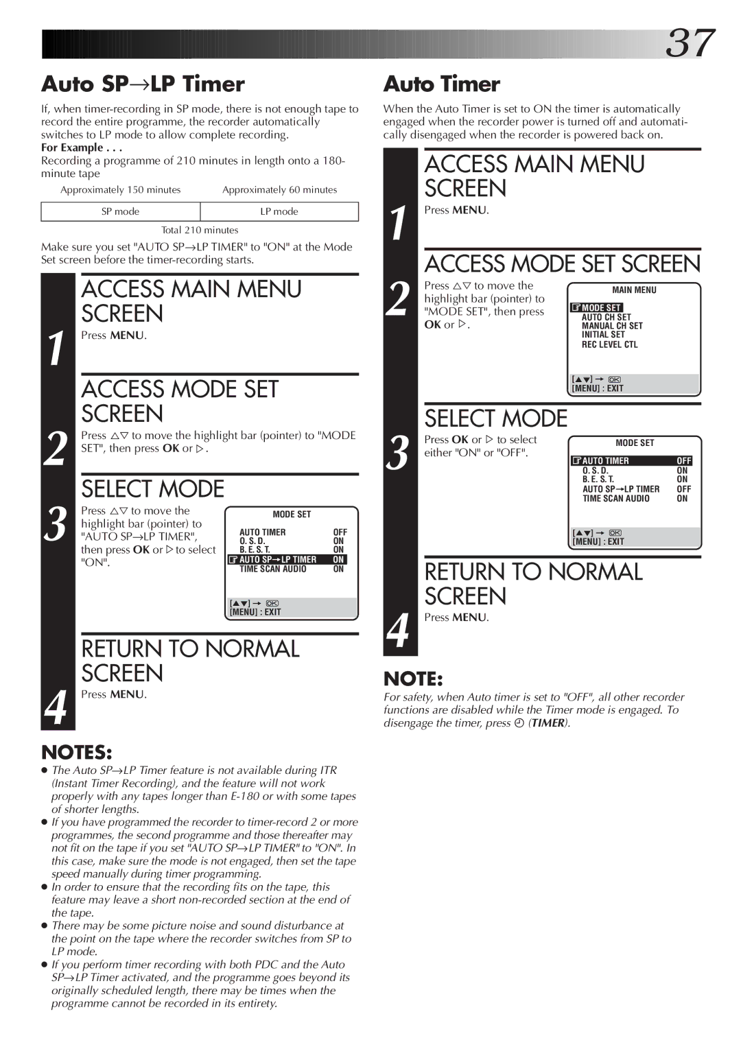 JVC HR-DD855EK setup guide Auto SP→LP Timer, Auto Timer 