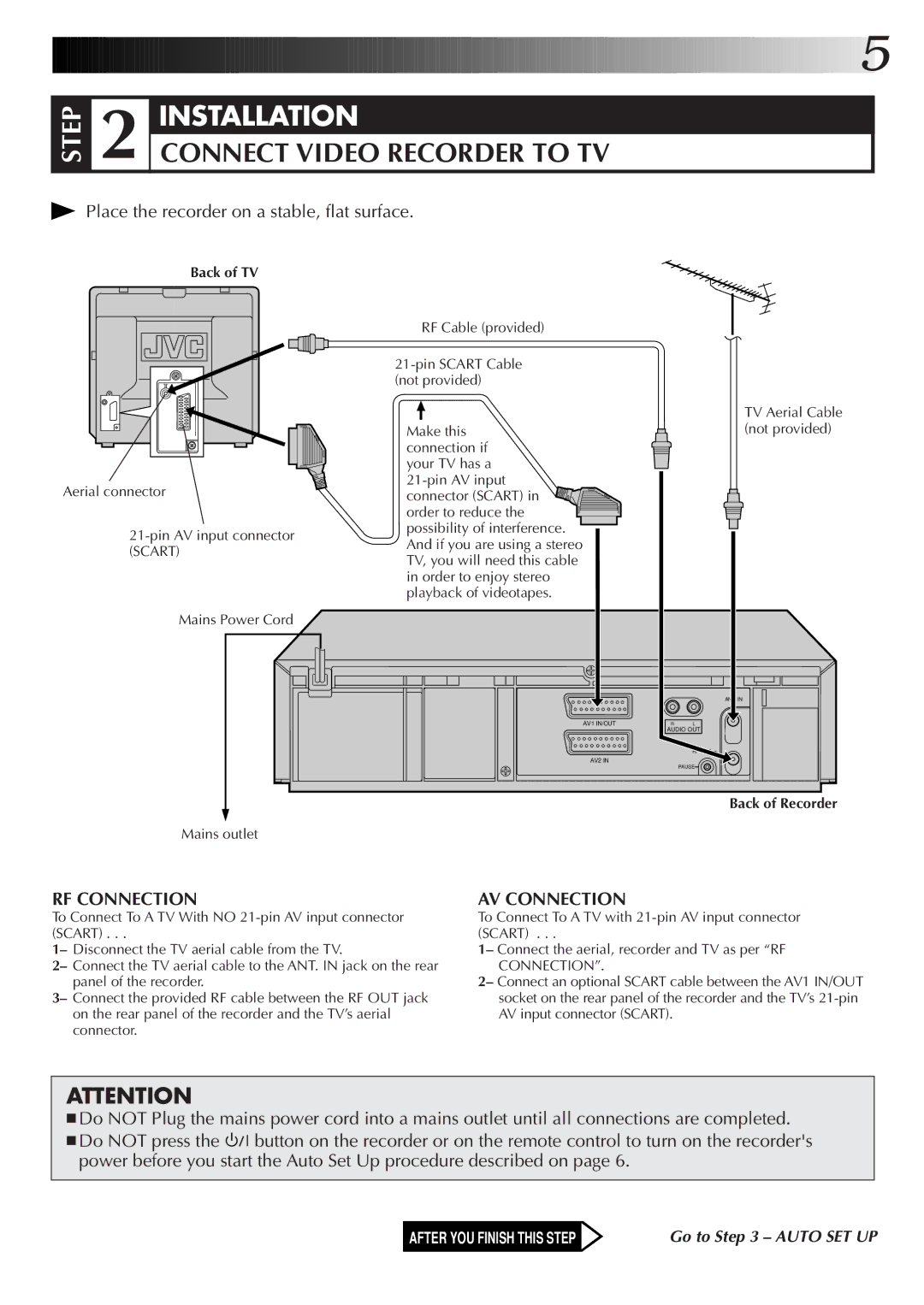 JVC HR-DD855EK setup guide Back of TV, TV Aerial Cable not provided, Mains outlet, Back of Recorder 