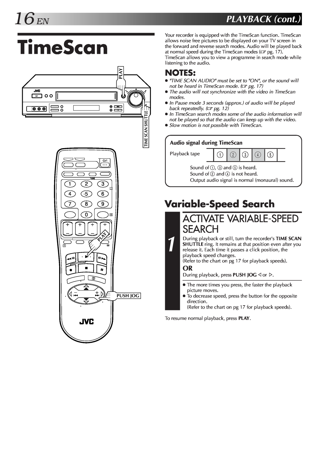 JVC HR-DD857MS specifications TimeScan, 16EN, Activate Variable-Speed Search, PLAYBACK cont 