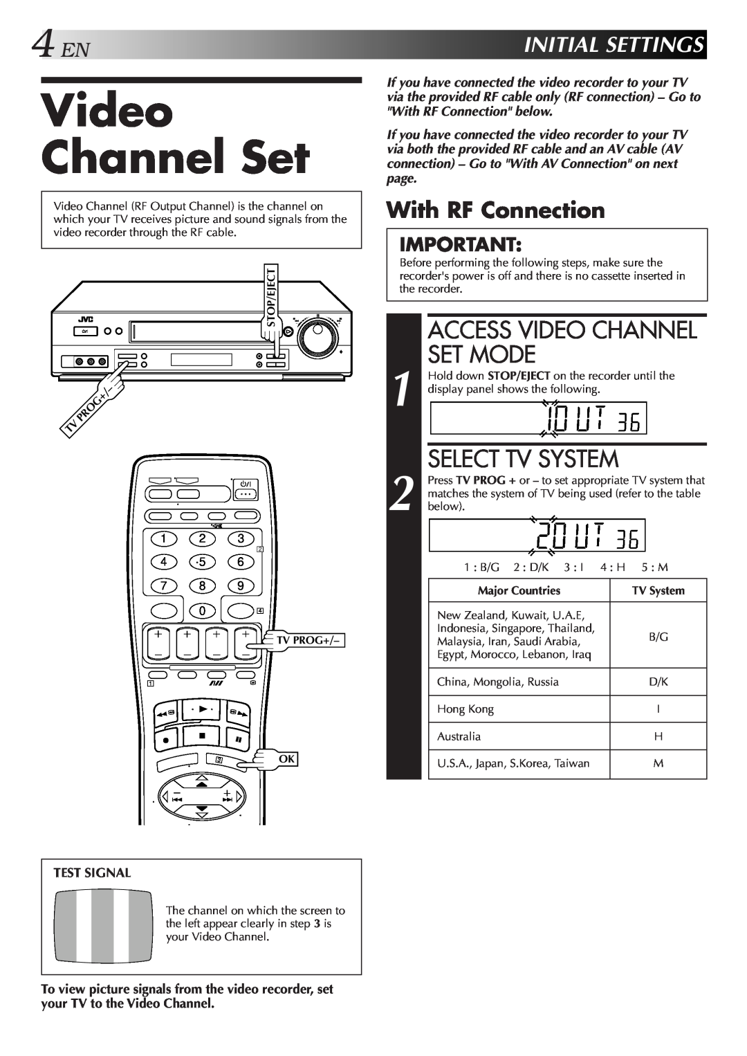 JVC HR-DD857MS specifications Access Video Channel Set Mode, Select Tv System, 4ENINITIALSETTINGS, With RF Connection 