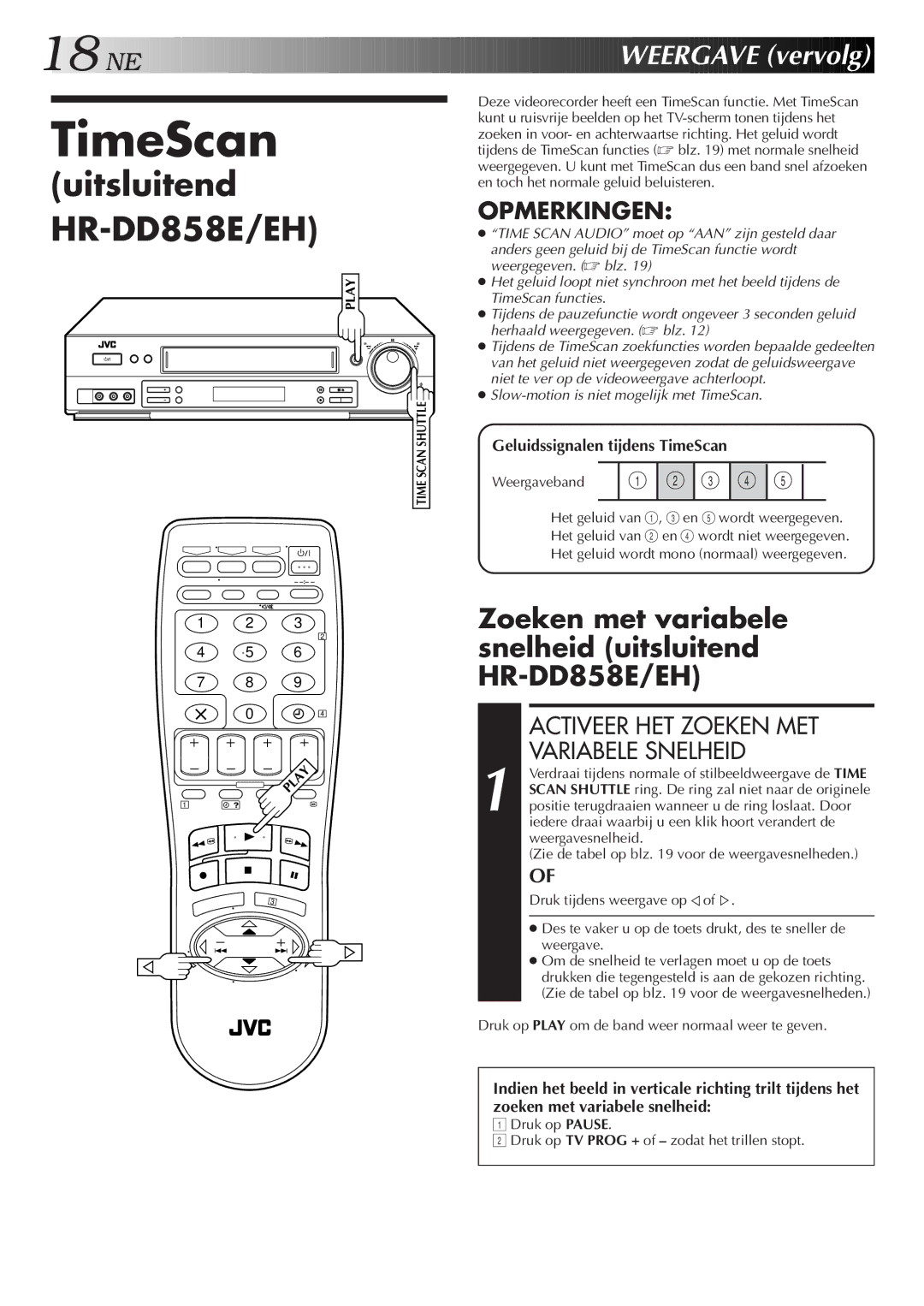 JVC manual TimeScan, Zoeken met variabele snelheid uitsluitend HR-DD858E/EH, Activeer HET Zoeken MET Variabele Snelheid 