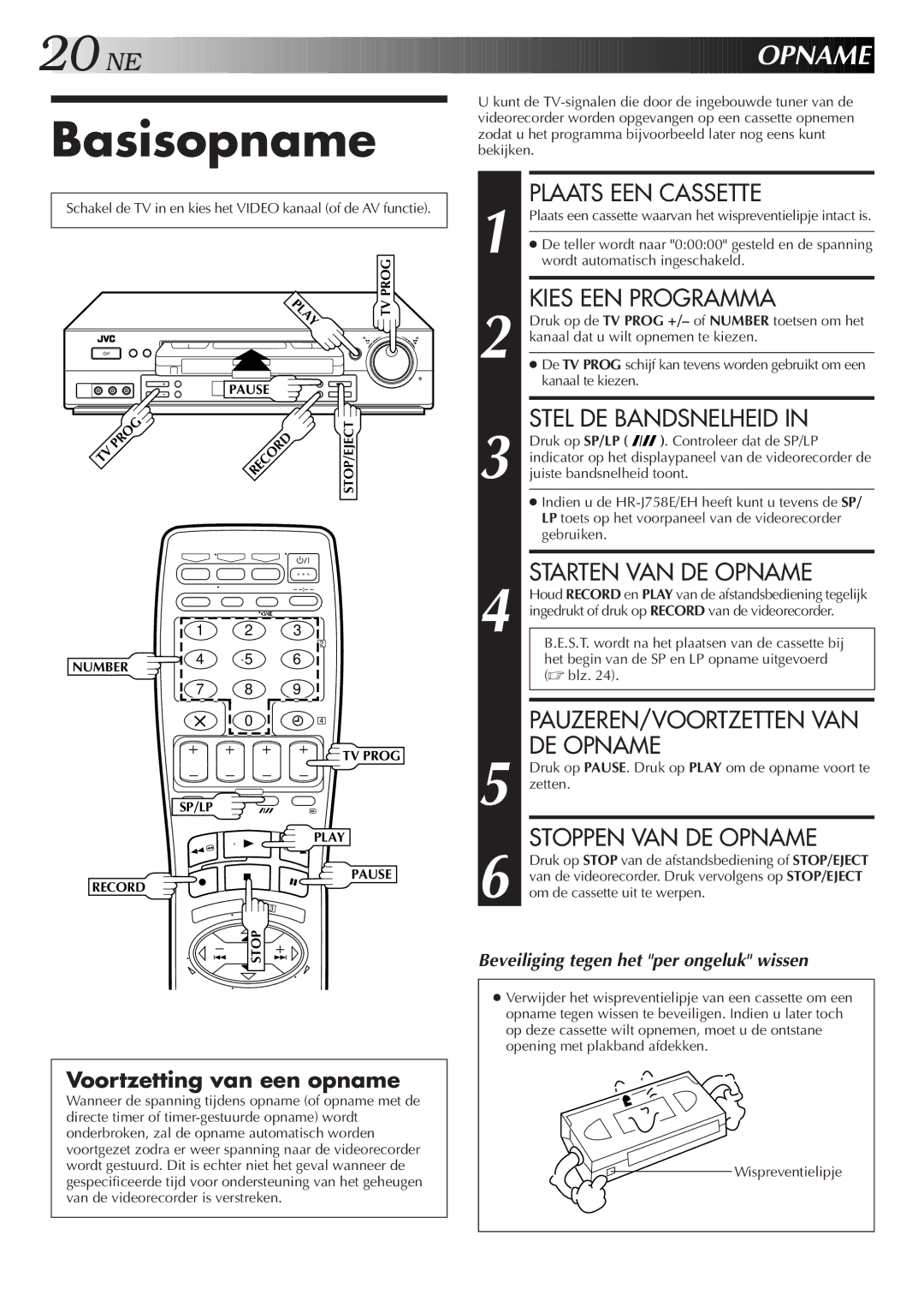 JVC HR-DD858E/EH, HR-J758E/EH manual Basisopname, Opname 