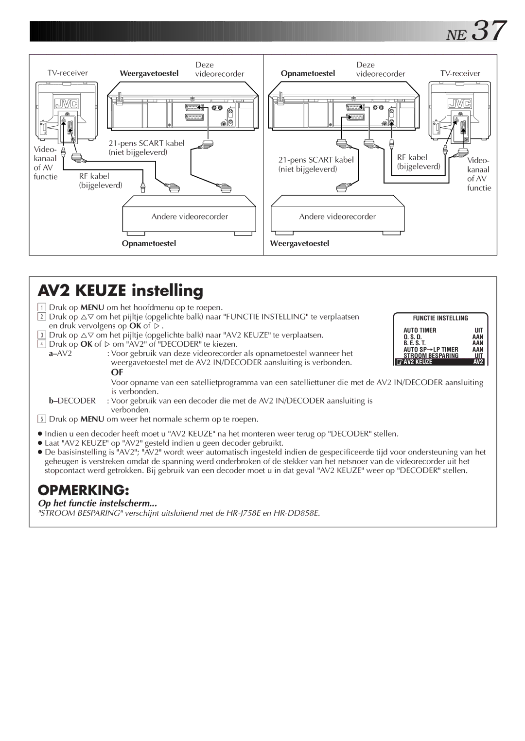 JVC HR-J758E/EH, HR-DD858E/EH manual AV2 Keuze instelling, Opnametoestel, Weergavetoestel 