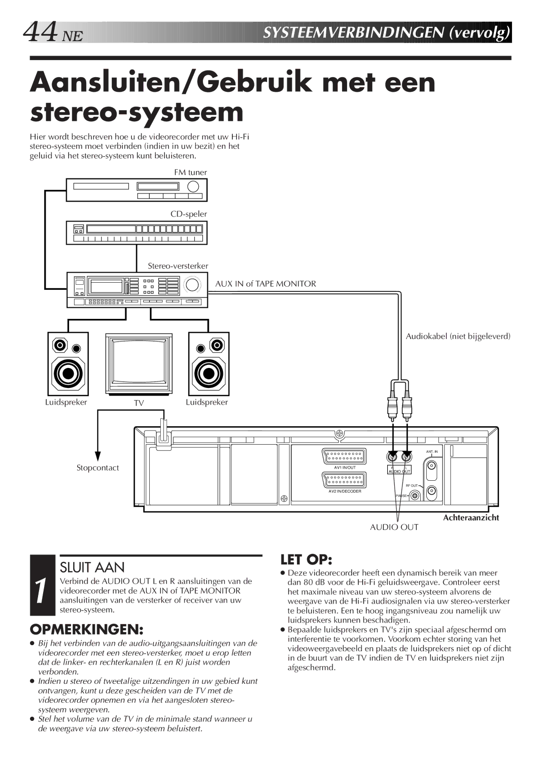 JVC HR-DD858E/EH Aansluiten/Gebruik met een stereo-systeem, Systee Mverbindingen v e rvolg, Sluit AAN, Achteraanzicht 