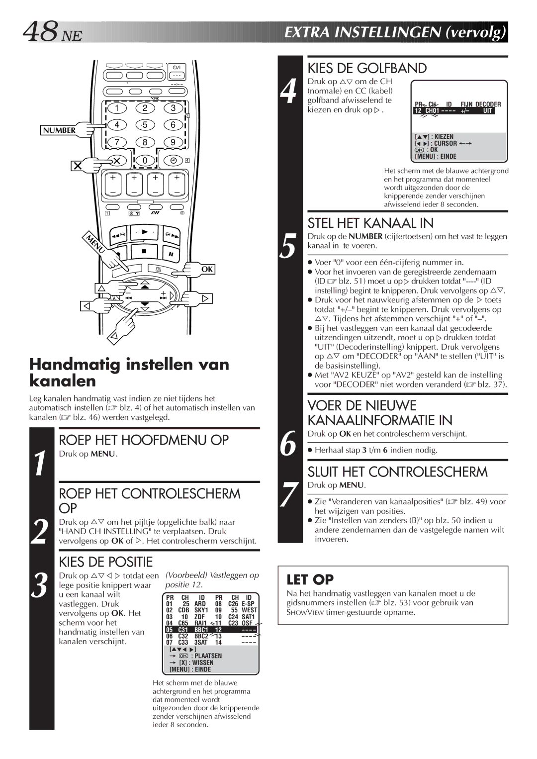 JVC HR-DD858E/EH, HR-J758E/EH manual Extra Instellingen vervolg, Handmatig instellen van kanalen 