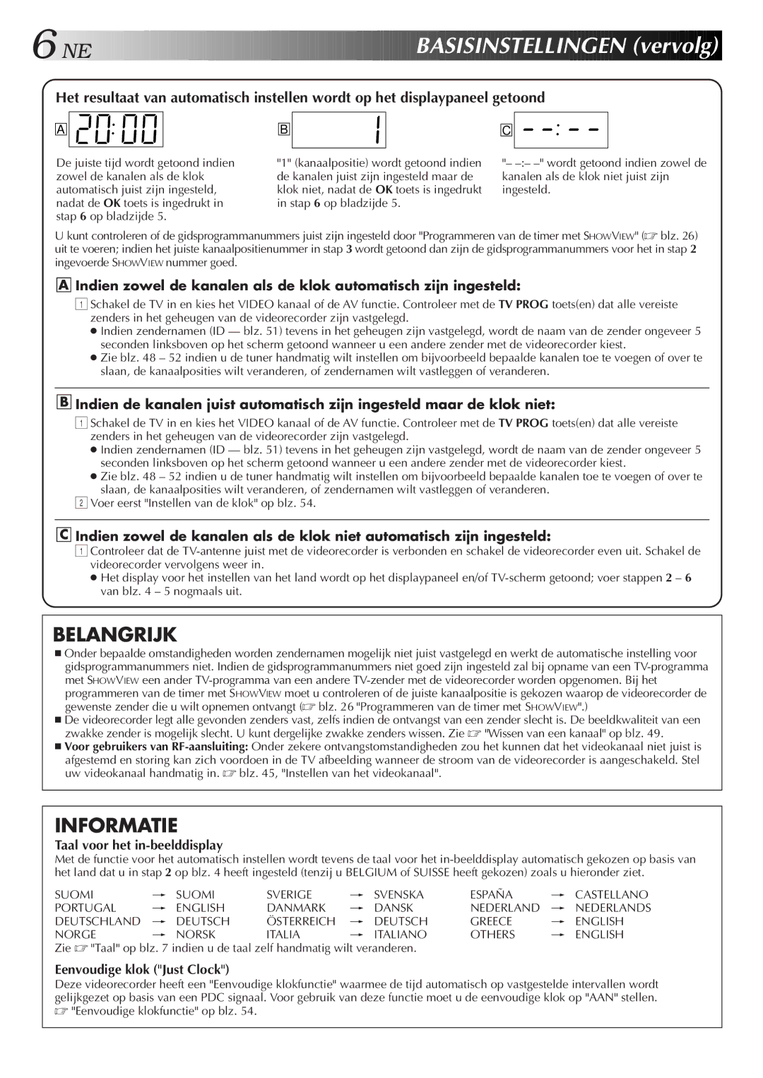 JVC HR-DD858E/EH, HR-J758E/EH manual BA Sisinstellingen vervolg, Taal voor het in-beelddisplay, Eenvoudige klok Just Clock 