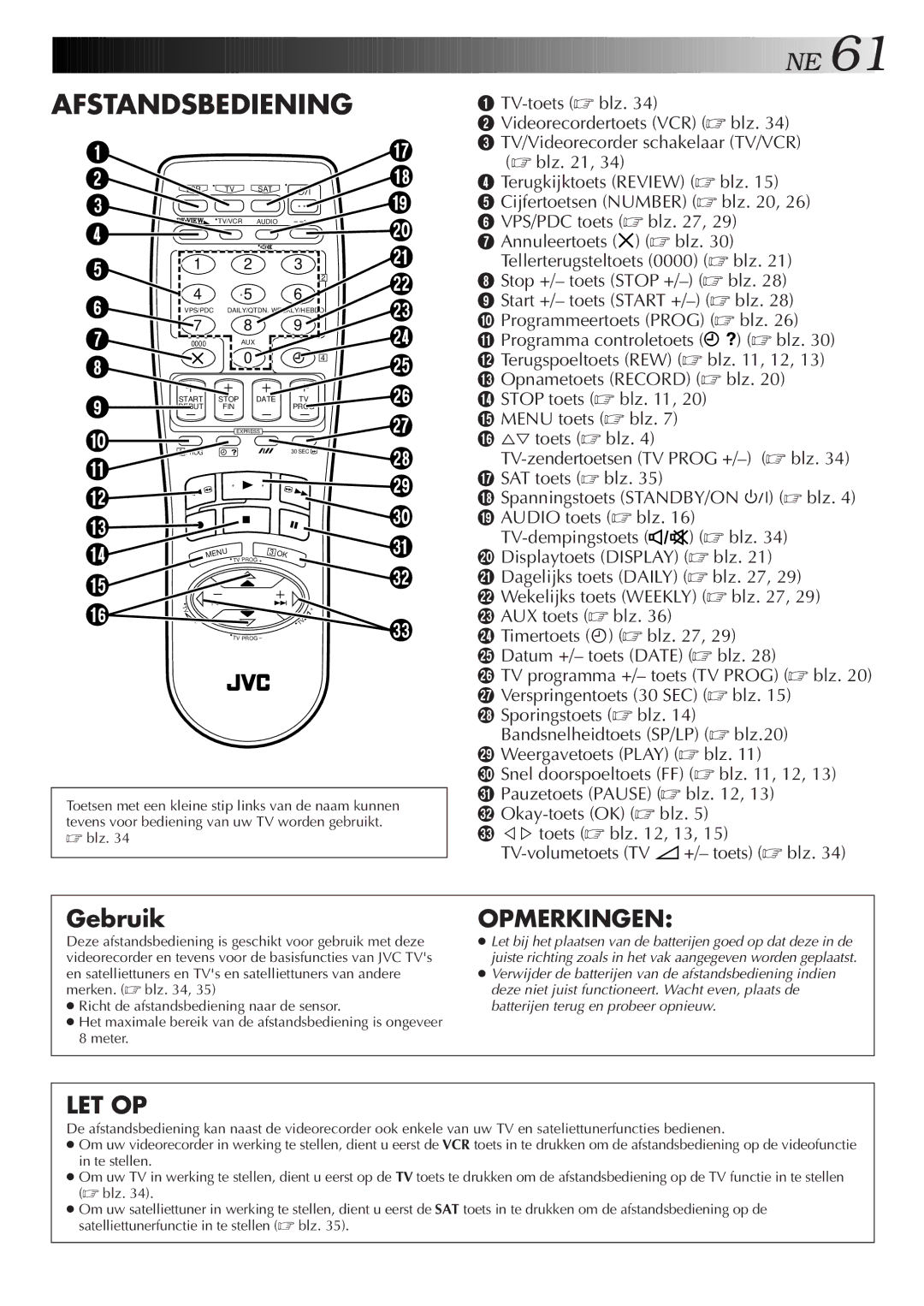 JVC HR-J758E/EH, HR-DD858E/EH manual Deze afstandsbediening is geschikt voor gebruik met deze, Merken. blz 