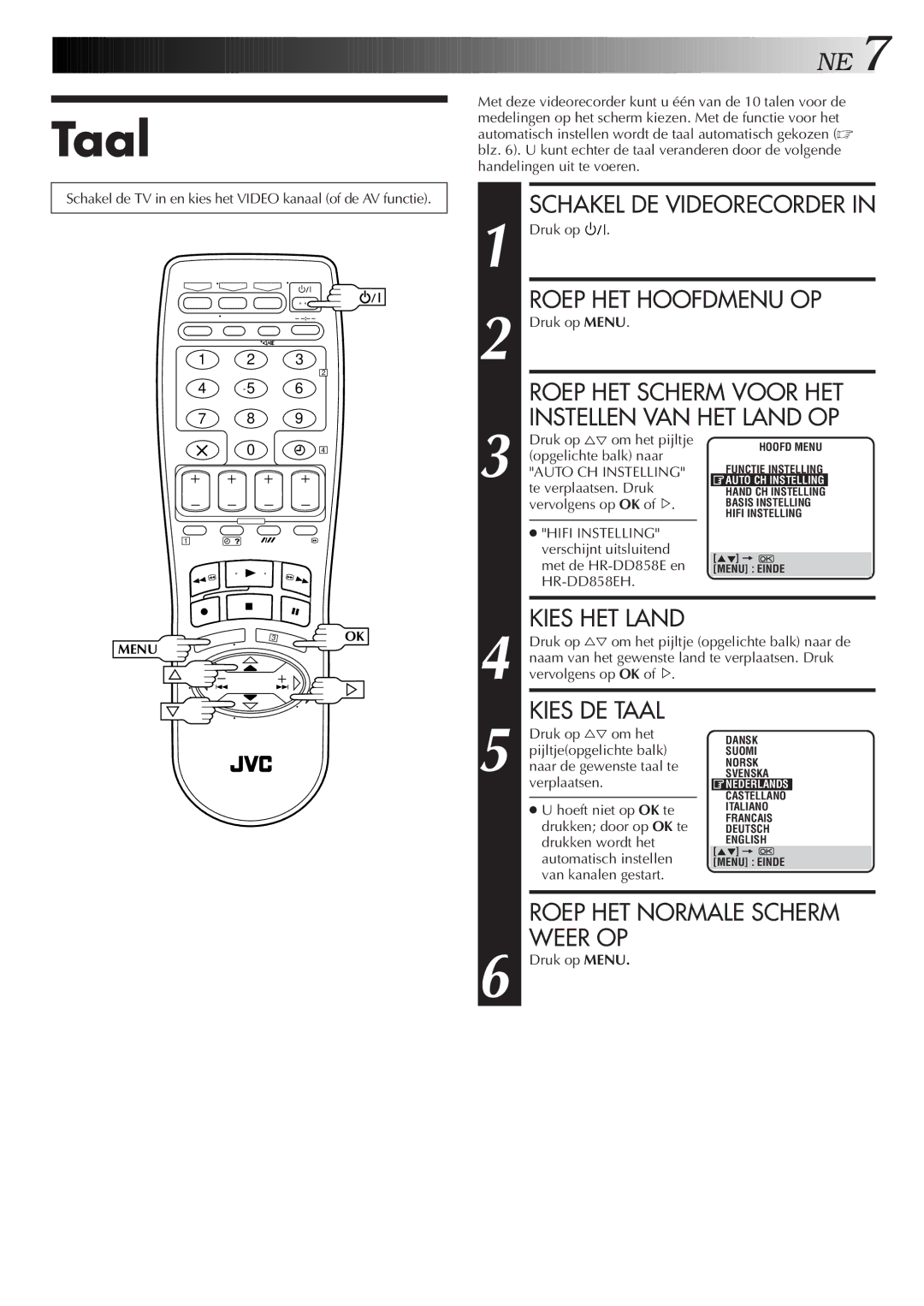 JVC HR-J758E/EH, HR-DD858E/EH manual Taal 