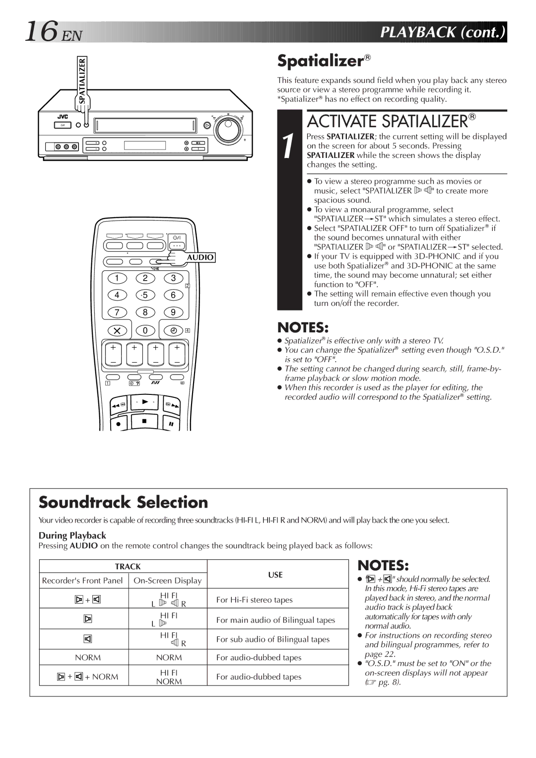 JVC HR-DD858E/EH, HR-J758E/EH specifications Activate Spatializer, Soundtrack Selection, During Playback, Track USE 