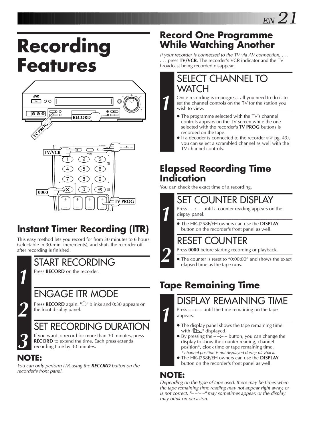 JVC HR-J758E/EH, HR-DD858E/EH specifications Recording Features 