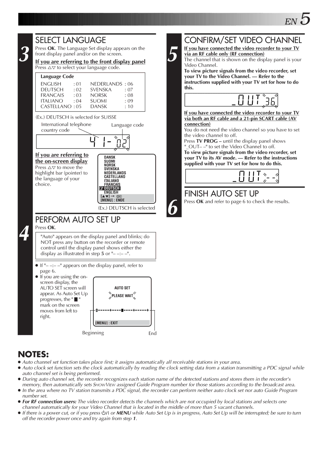 JVC HR-J758E/EH Language Code, Via an RF cable only RF connection, Your TV to the Video Channel. Refer to, This 