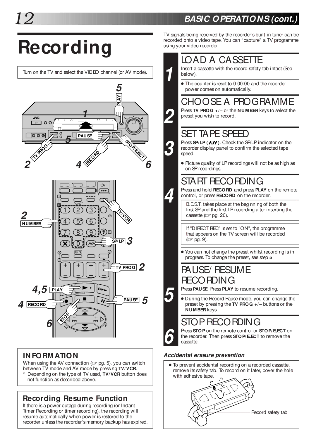 JVC HR-DD865EK setup guide Recording 