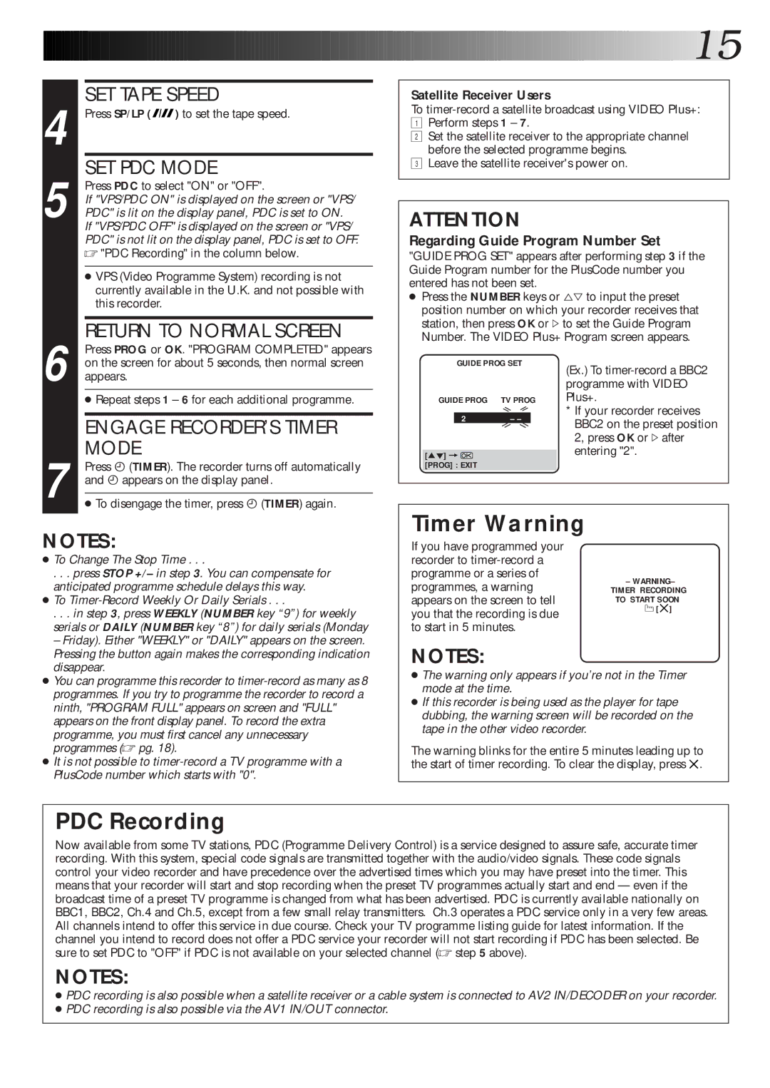 JVC HR-DD865EK setup guide Timer Warning, PDC Recording 