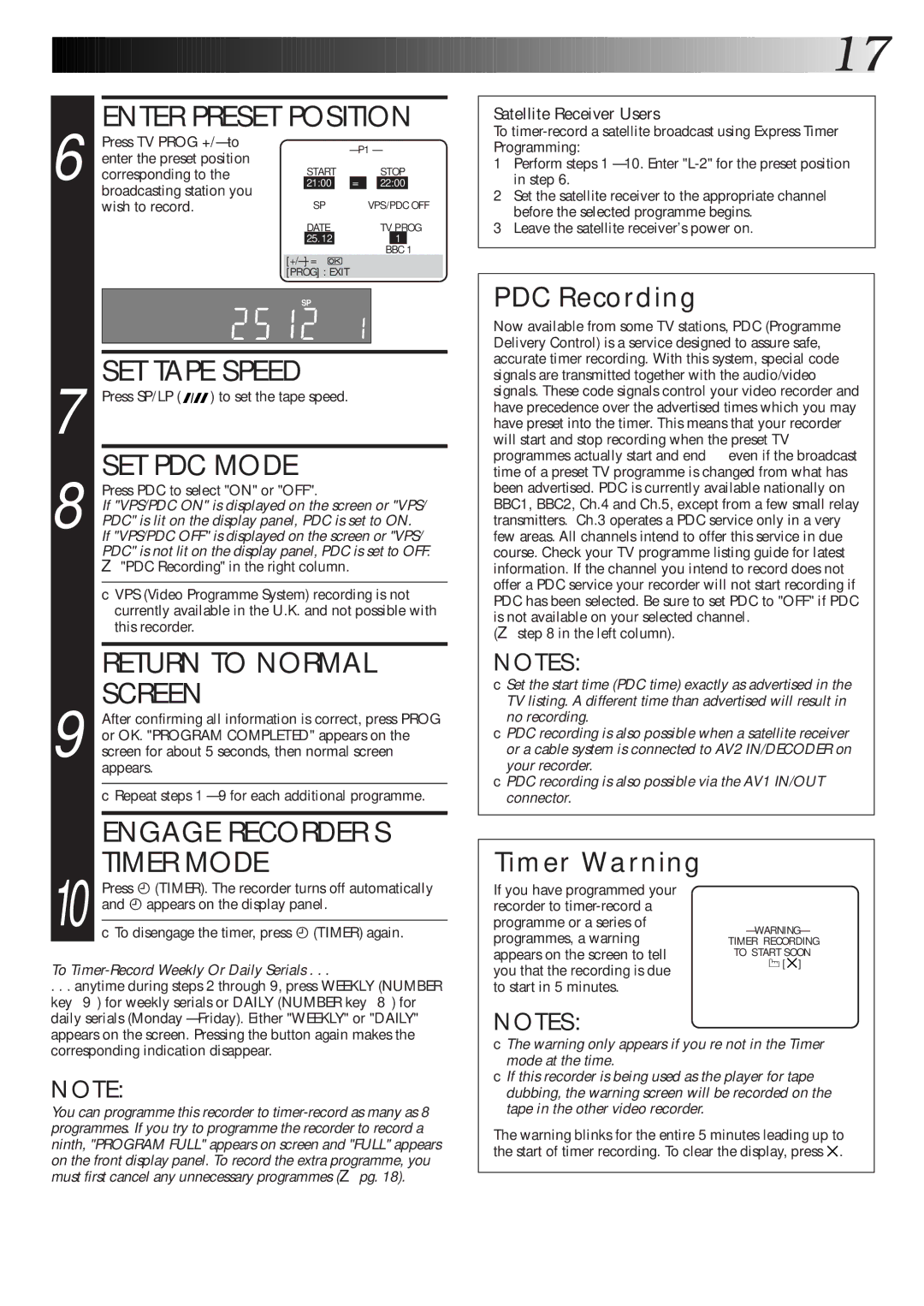 JVC HR-DD865EK setup guide SET PDC Mode, Return to Normal, Screen, Engage RECORDER’S, Timer Mode 