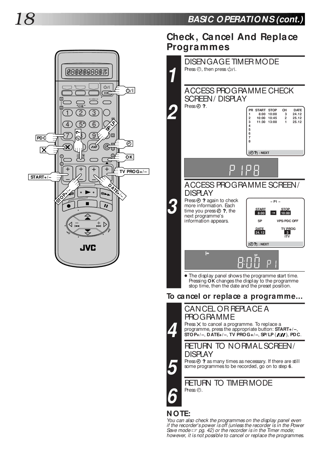 JVC HR-DD865EK setup guide Check, Cancel And Replace Programmes 