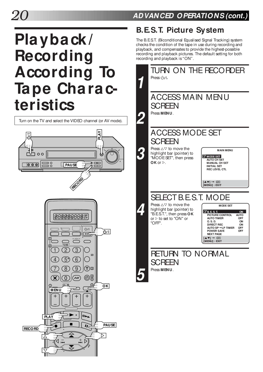 JVC HR-DD865EK setup guide Playback/ Recording According To Tape Charac- teristics, S.T. Picture System 