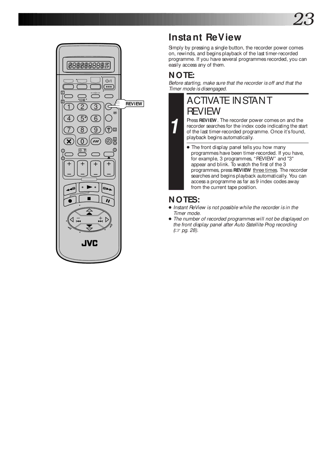 JVC HR-DD865EK setup guide Activate Instant, Review, Instant ReView 