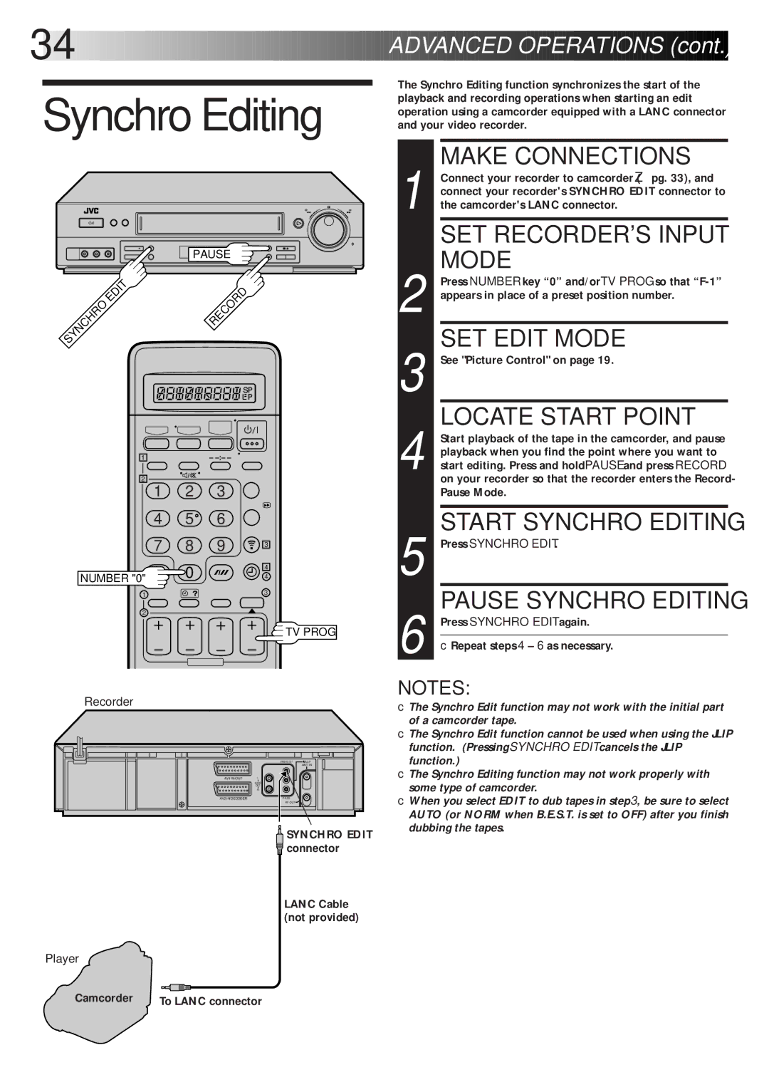 JVC HR-DD865EK setup guide Synchro Editing, Repeat steps 4 6 as necessary, Connector 