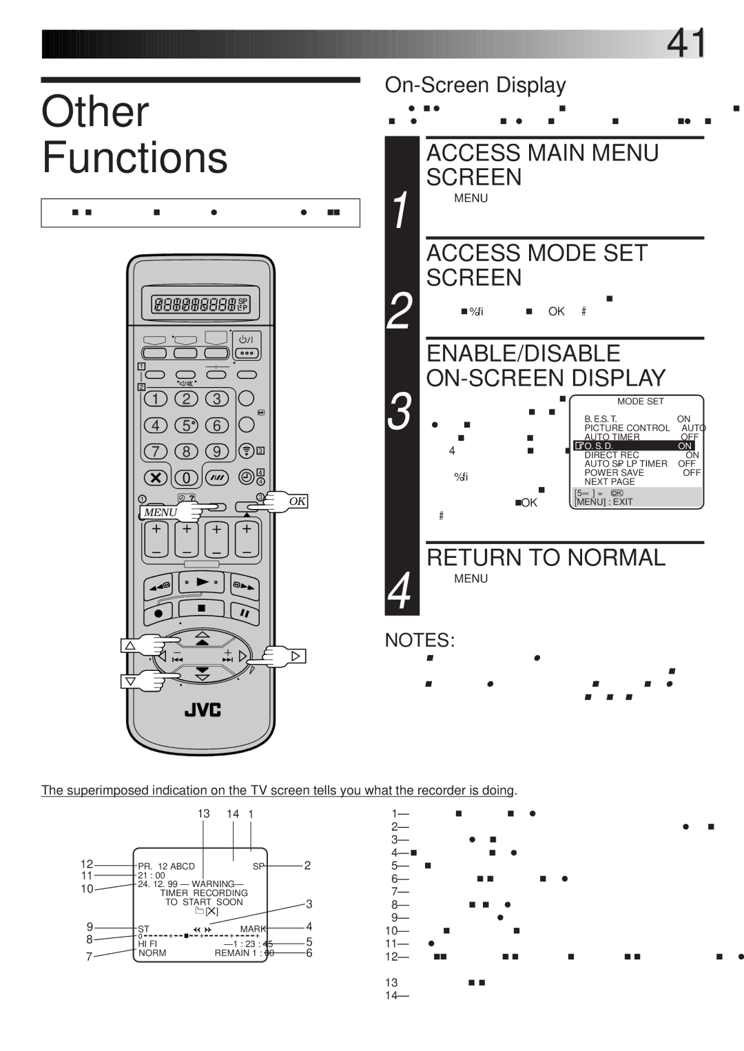 JVC HR-DD865EK setup guide Other Functions, Access Mode SET, Enable/Disable, ON-SCREEN Display, On-Screen Display 