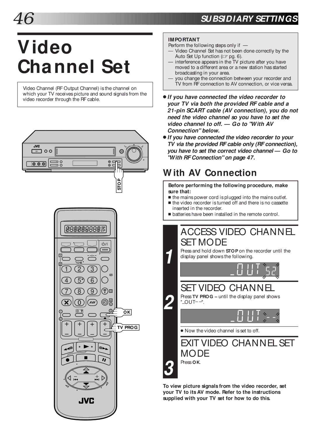 JVC HR-DD865EK setup guide Video Channel Set, Access Video Channel SET Mode, SET Video Channel, Exit Video Channel SET Mode 