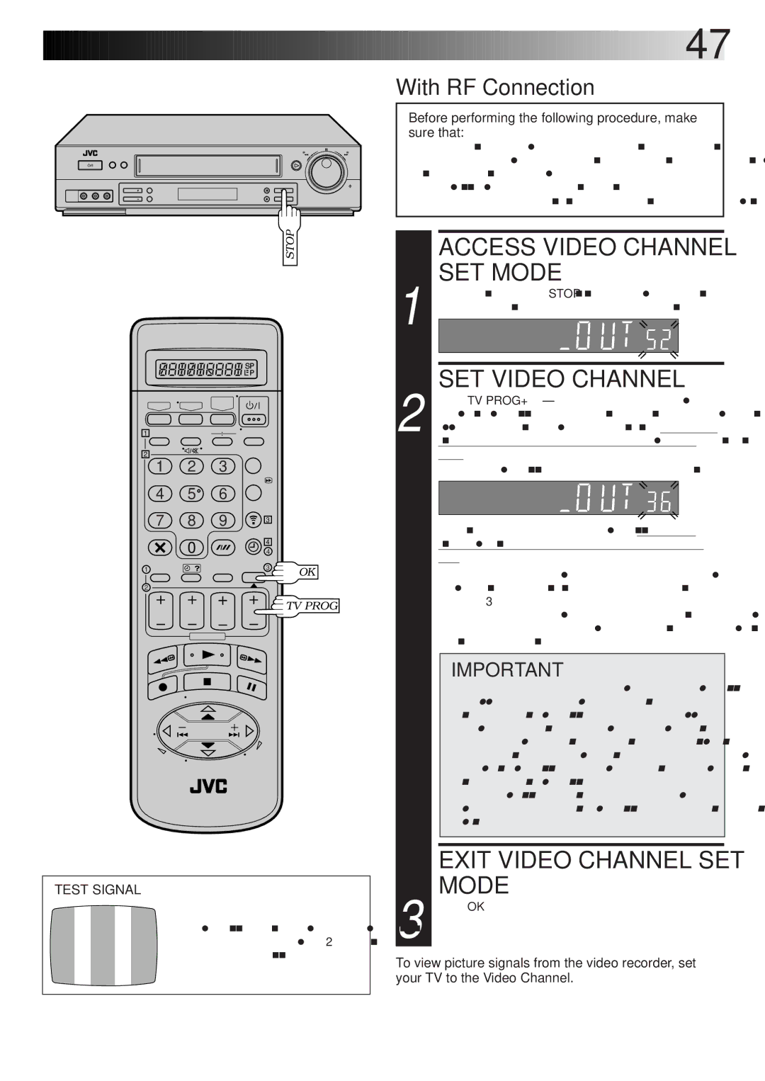 JVC HR-DD865EK setup guide With RF Connection, Test Signal 