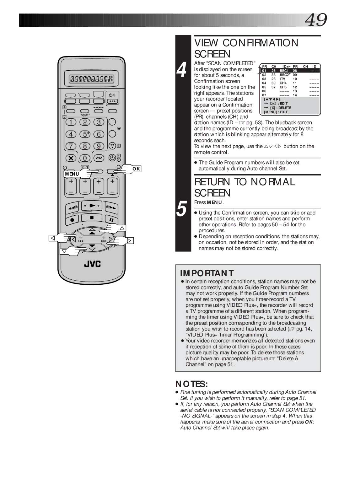 JVC HR-DD865EK setup guide After Scan Completed, Is displayed on the screen, For about 5 seconds, a, Confirmation screen 