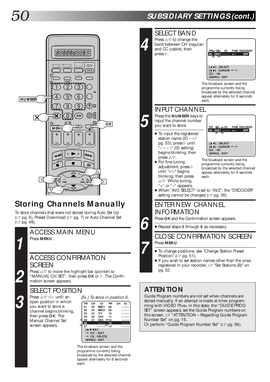 JVC HR-DD865EK setup guide Storing Channels Manually 