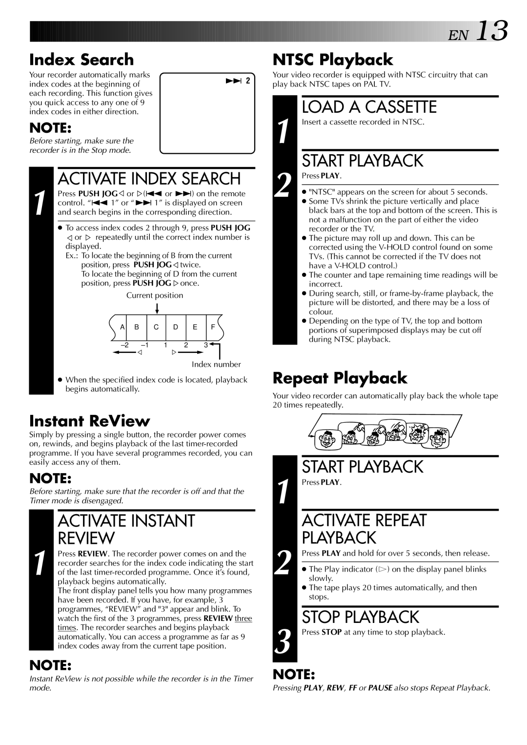 JVC HR-DD949EE specifications Activate Instant Review, Activate Repeat 