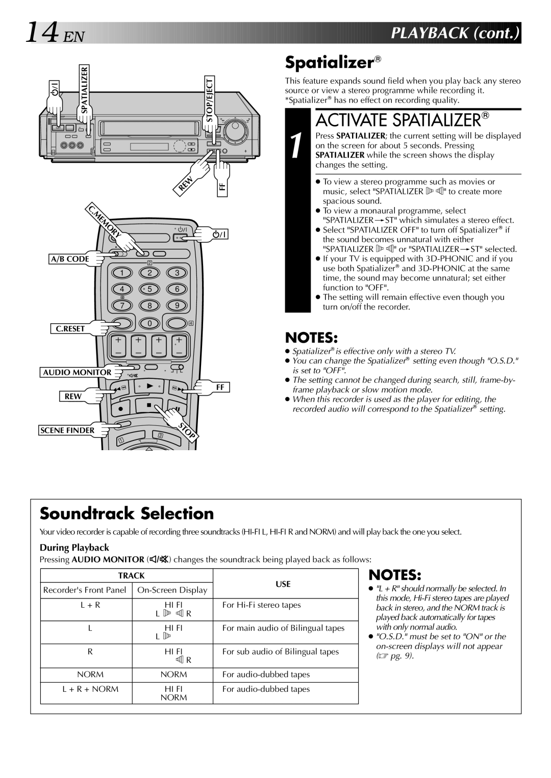 JVC HR-DD949EE specifications Activate Spatializer, Soundtrack Selection, During Playback, Track USE 