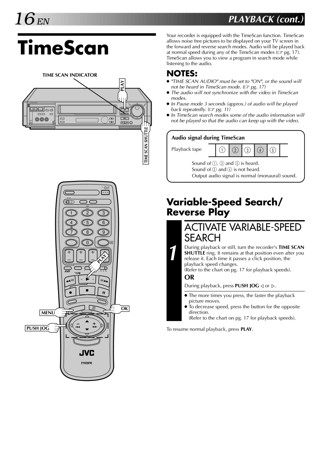 JVC HR-DD949EE specifications Variable-Speed Search/ Reverse Play, Audio signal during TimeScan, Time Scan Indicator 