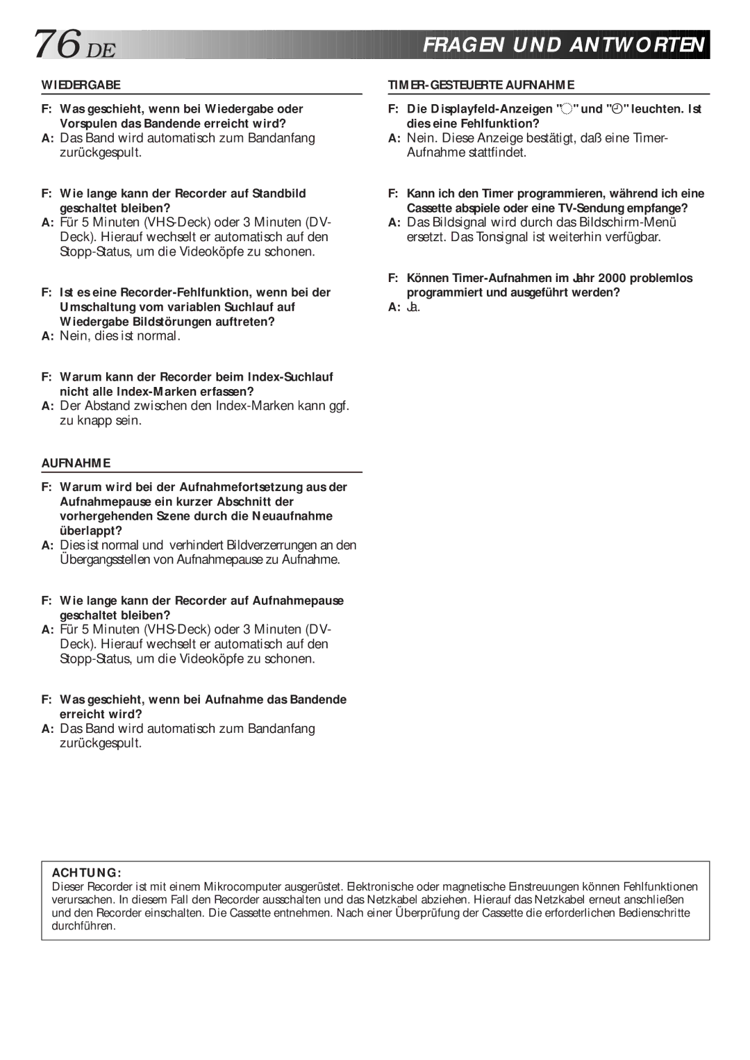 JVC HR-DVS1EU manual Fragen UND Antworten 