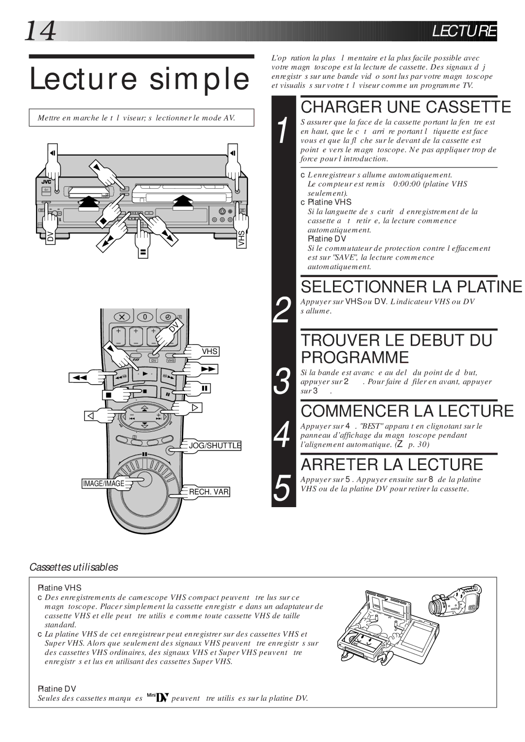 JVC HR-DVS1MS manual Lecture simple 