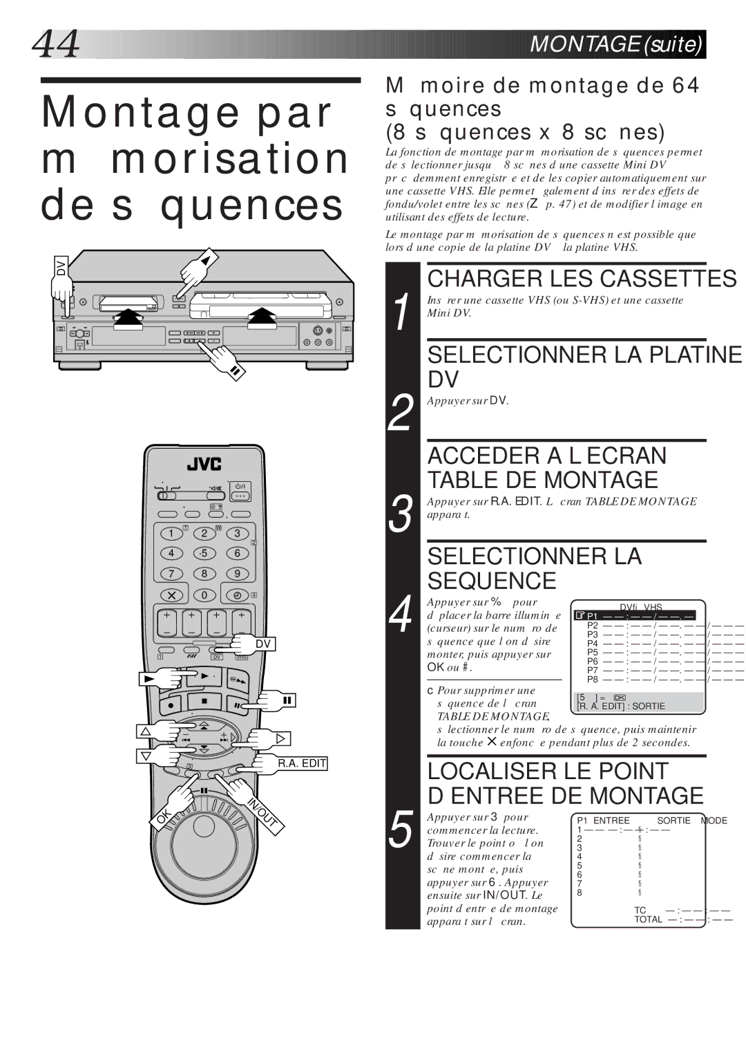 JVC HR-DVS1MS manual Montage par mémorisation de séquences, Mémoire de montage de 64 séquences Séquences x 8 scènes 