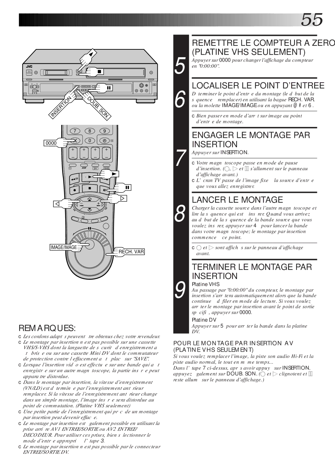 JVC HR-DVS1MS manual Localiser LE Point Dentree, Engager LE Montage PAR Insertion, Lancer LE Montage, Doub 