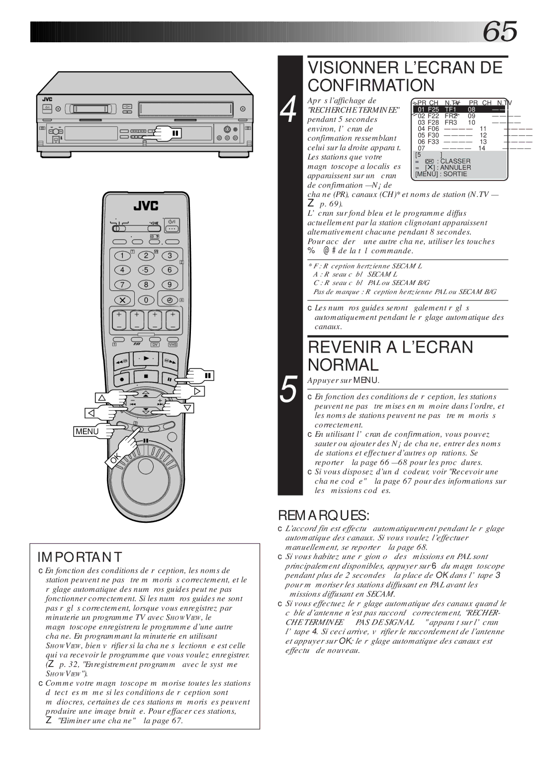 JVC HR-DVS1MS manual Visionner Lecran DE Confirmation, Revenir a Lecran, Recherche Terminee 