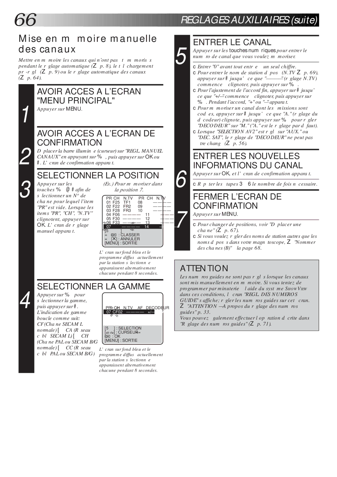 JVC HR-DVS1MS manual Mise en mémoire manuelle des canaux 