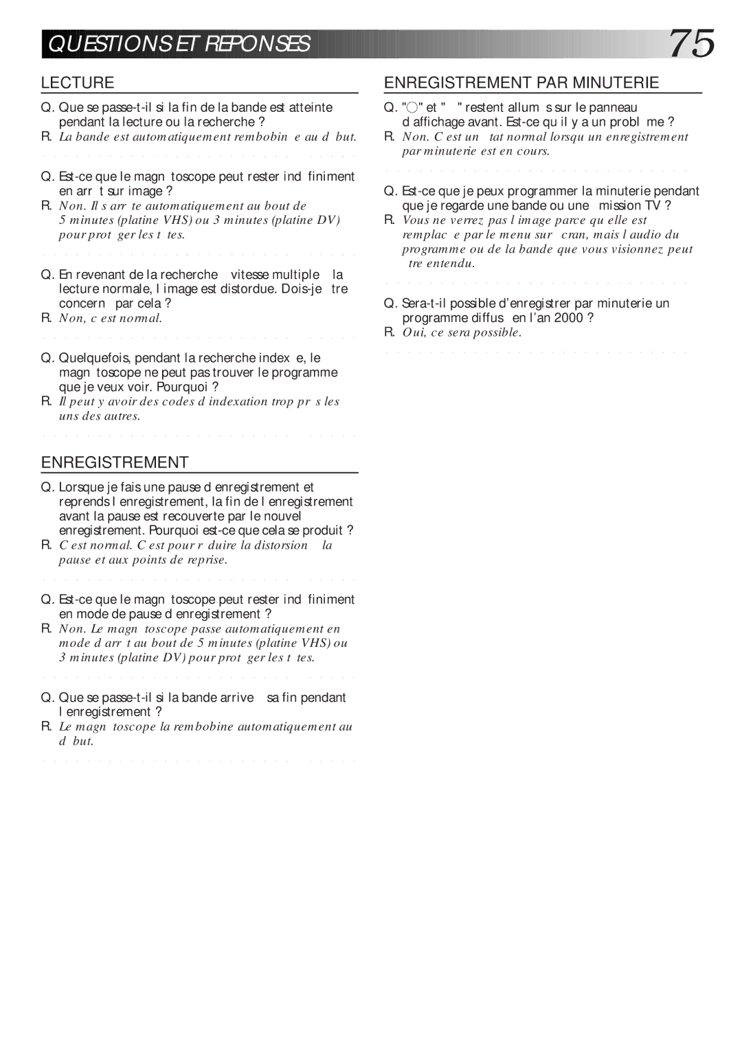 JVC HR-DVS1MS manual Ques Tions ET Reponses 