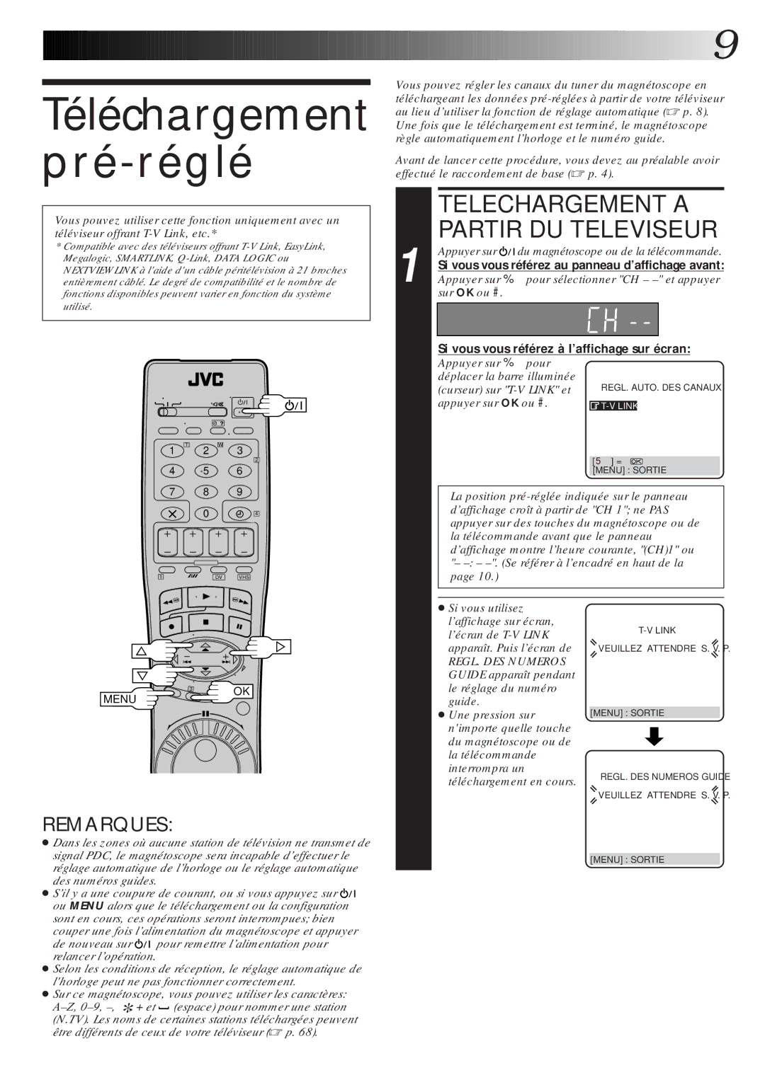 JVC HR-DVS1MS manual Telechargement a, Partir DU Televiseur 