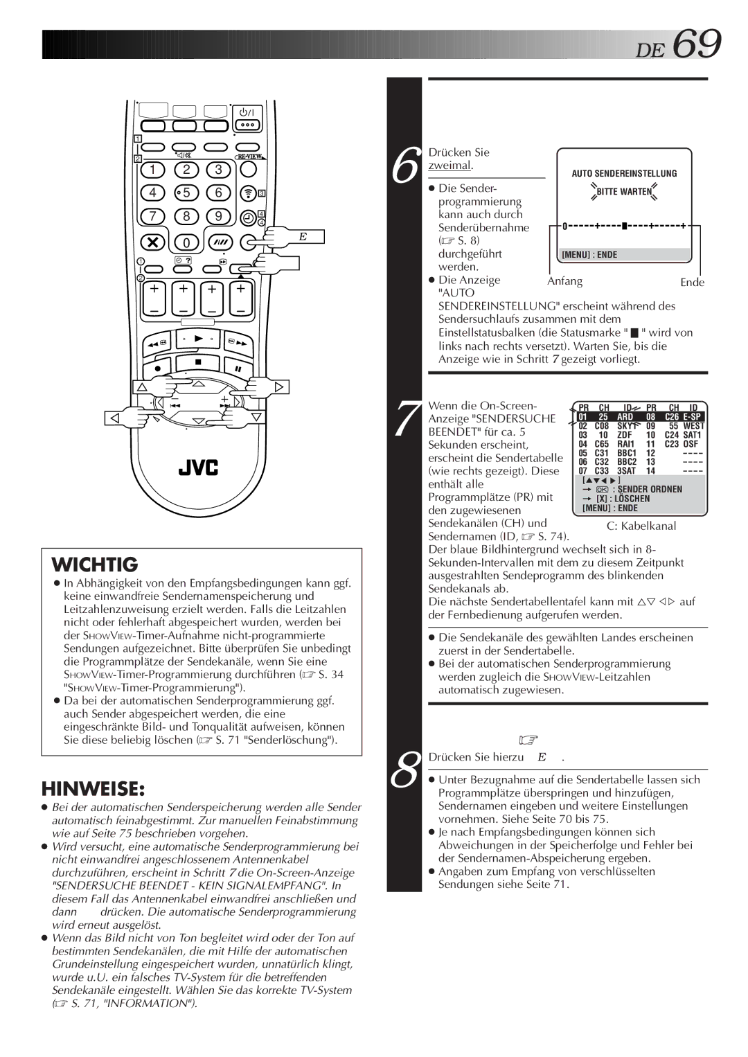 JVC HR-DVS2EU manual Schalten SIE AUF Normalen Empfang Zurück, Führen SIE DIE Automatische Senderprogrammierung Durch 