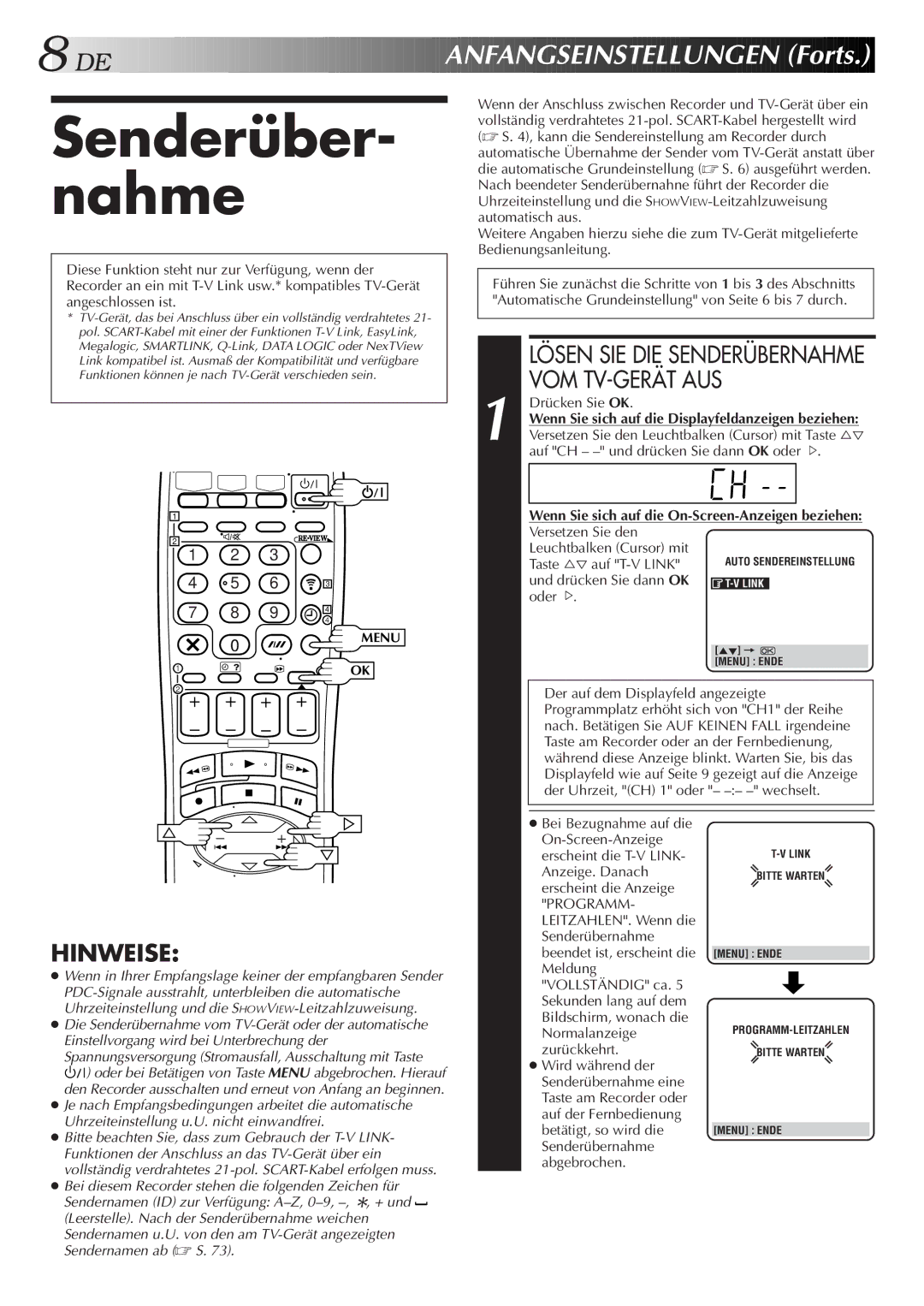 JVC HR-DVS2EU manual Anfangseinstellungen Forts, Programm 