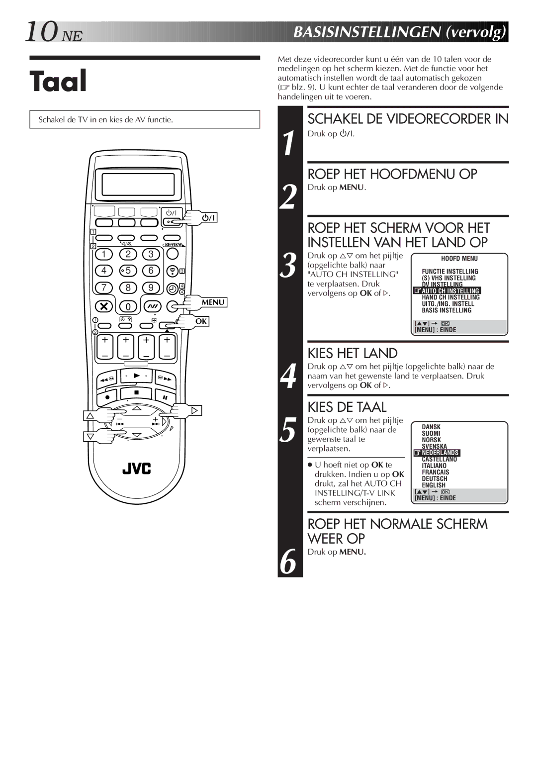 JVC HR-DVS2EU manual Taal, NE BA Sisinstellingen vervolg 