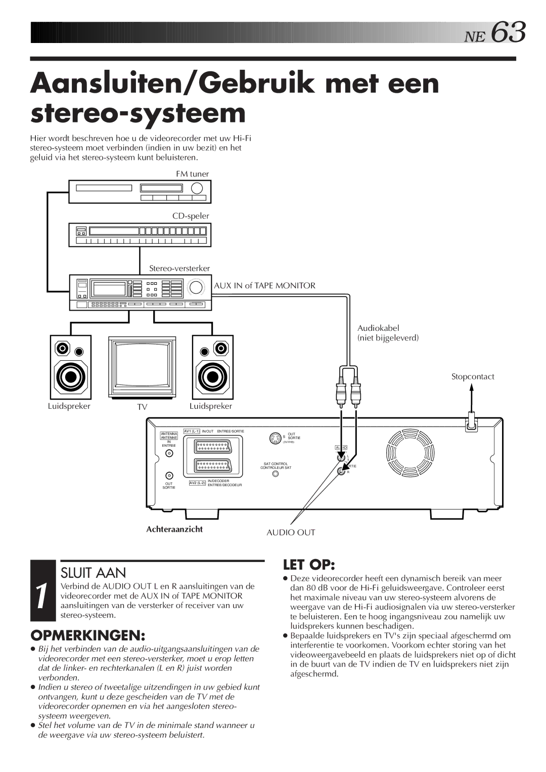 JVC HR-DVS2EU manual Aansluiten/Gebruik met een stereo-systeem, Sluit AAN, Achteraanzicht 