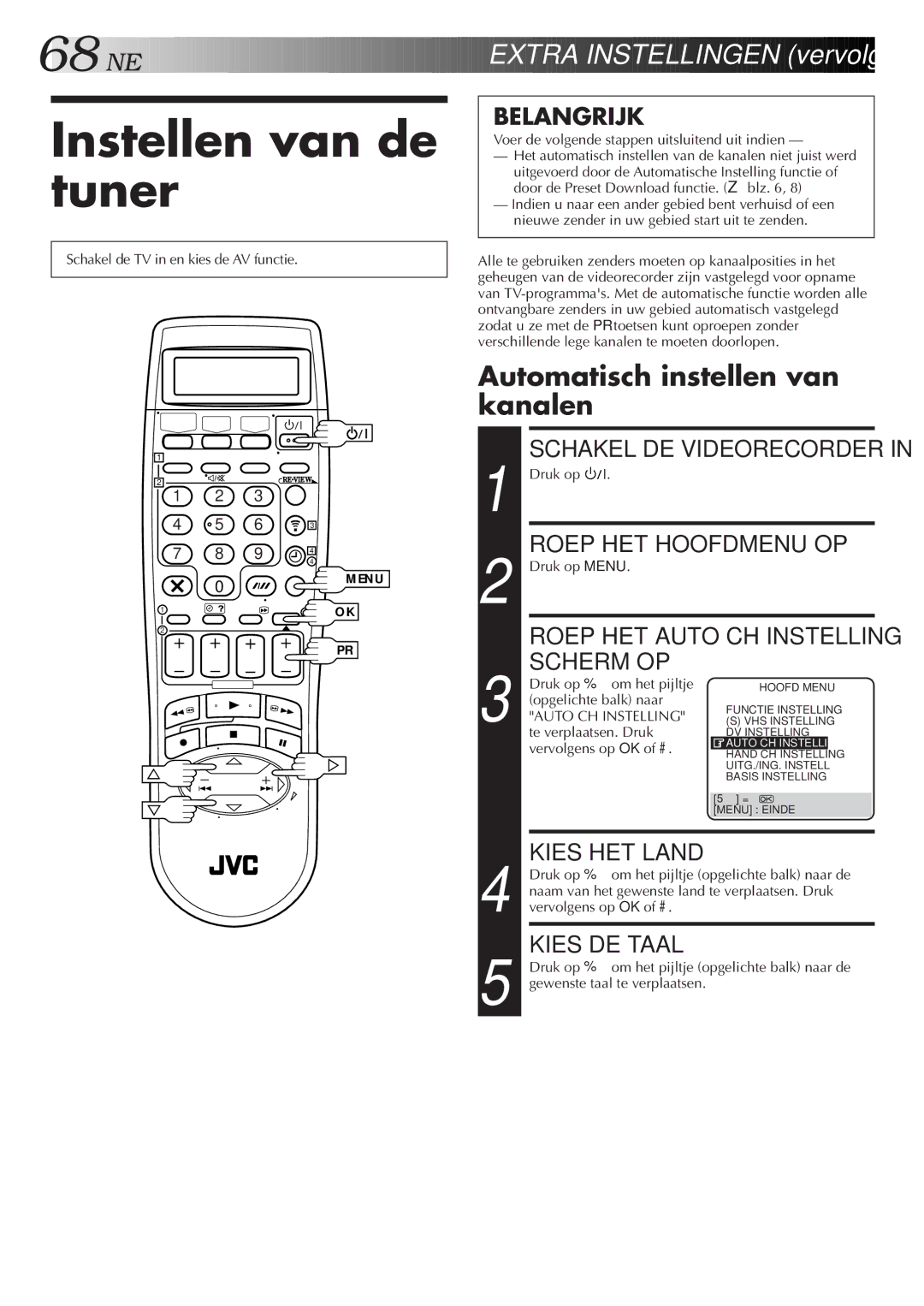 JVC HR-DVS2EU manual Instellen van de tuner 