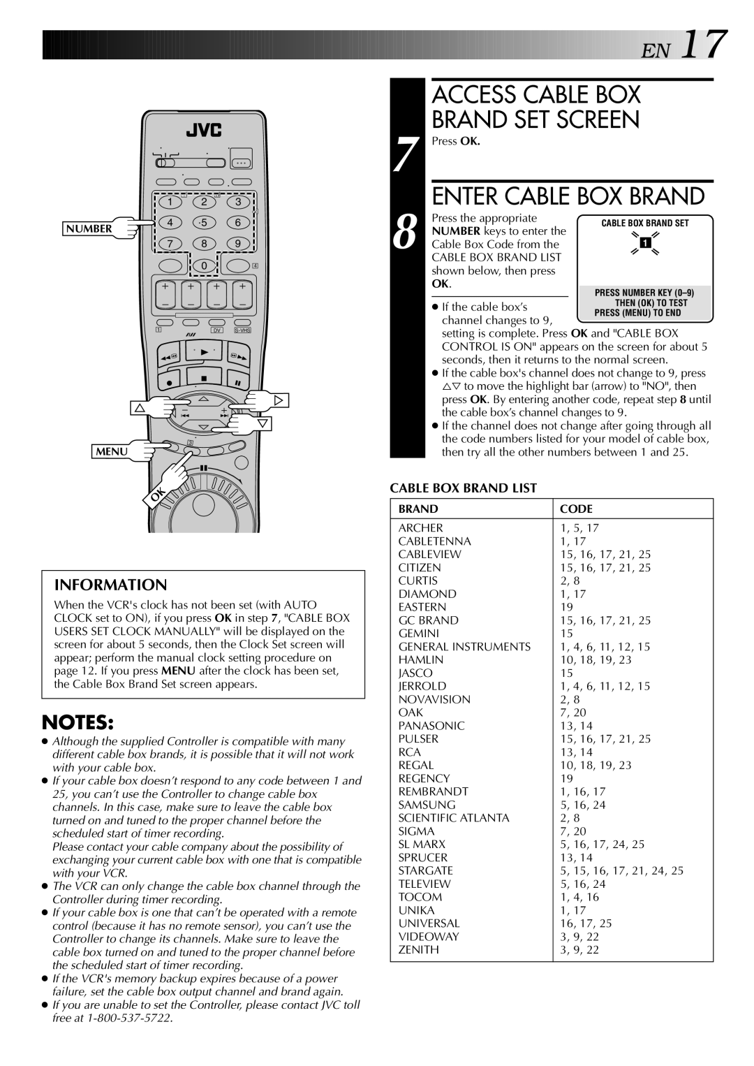 JVC HR-DVS2U manual Access Cable BOX Brand SET Screen, Enter Cable BOX Brand, Brand Code 